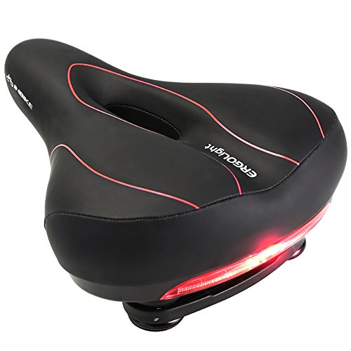INBIKE Bicycle Seat, Comfortable Thick Padded Wide Bike Seat with Waterproof Tail Lights for Wom ...