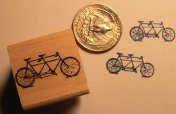 Miniature tandem bicycle rubber stamp