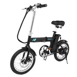 Zaplue 16″ Folding Electric Bike, Single Speed Electric Bicycle with Pedal Assist, 36V Lit ...