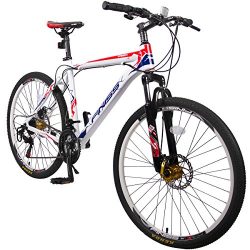 Merax Finiss 26″ Aluminum 21 Speed Mountain Bike with Disc Brakes (Style White&Red)