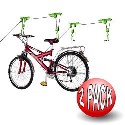 Bike Lane Products Bike Lane Bicycle Storage Lift Bike Hoist 100Lb Capacity Heavy Duty 2 Pack, Green