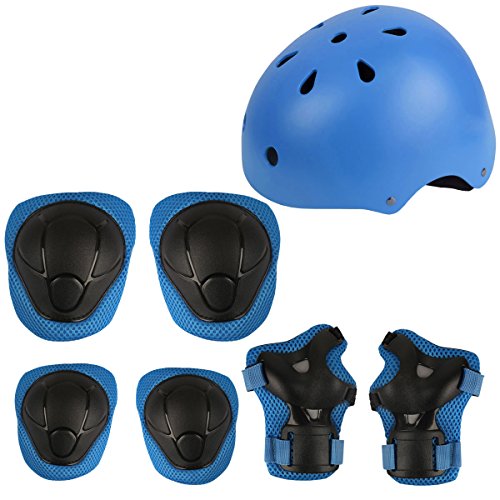 Herbalcandybox Kid’s Protective Gear Set with Wrist Guard Knee Pads Elbow Pads Helmet,Blue