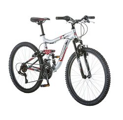 24″ Mongoose Ledge 2.1 Boys’ Mountain Bike, Silver/Red