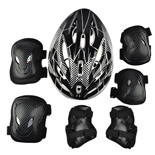 7Pcs Adult Sports Safety Protective Gear Set, RuiyiF Elbow Pad Knee Support Wrist Guard and Helm ...