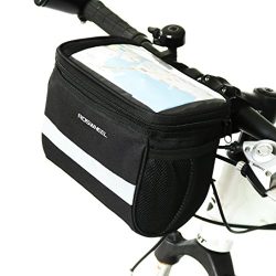 TraderPlus Bicycle Basket Handlebar Bag with Sliver Grey Reflective Stripe Outdoor Activity Cycl ...
