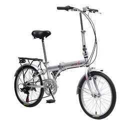 EBS Folding Bicycle City Bike Shimano Gear 6 Speed Compact Foldable Commute Bike Wanda Tire, Silver