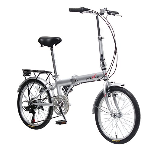 EBS Folding Bicycle City Bike Shimano Gear 6 Speed Compact Foldable Commute Bike Wanda Tire, Silver