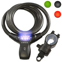 Lumintrail LK21051 Bike Bicycle Combination Cable Lock with LED Illumination & Mounting Brac ...