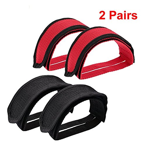 IDS Bike Pedal Straps, Bicycle Feet Strap Pedal Straps for Fixed Gear Bike, Black, Red, 2 Pairs