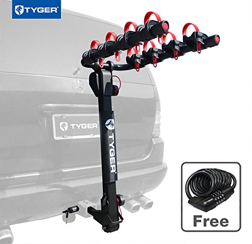 Tyger Auto TG-RK4B102B Deluxe 4-bike Carrier Rack Fits both 1-1/4” and 2” Hitch Rece ...