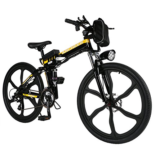 ANCHEER Folding Electric Mountain Bike with 26″ Super Lightweight Magnesium Alloy 6 Spokes ...