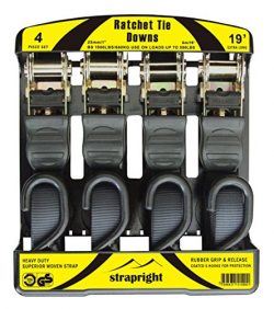 Strapright 4 Ratchet Tie Down Straps 20Ft | Adjustable Locking Mechanism, Heavy Duty Polyester & ...