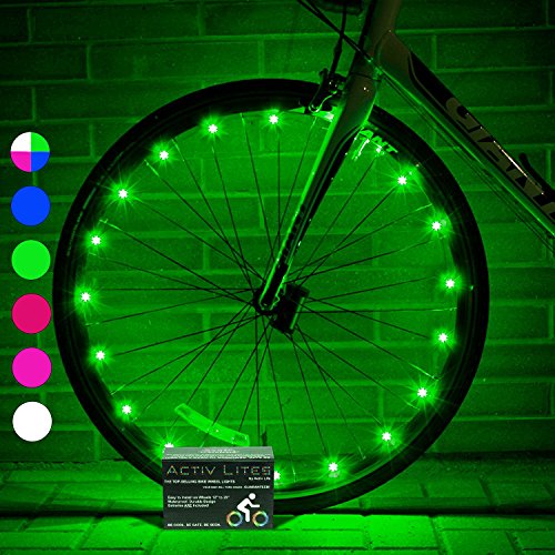 Super Cool LED Wheel Lights (1 Tire, Green) Fun Bicycle Spoke Wire & Bike Frame Safety Stri ...