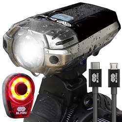 BLITZU Gator 390 USB Rechargeable LED Bike Light Set, Bicycle Headlight Front & FREE Rear Ba ...