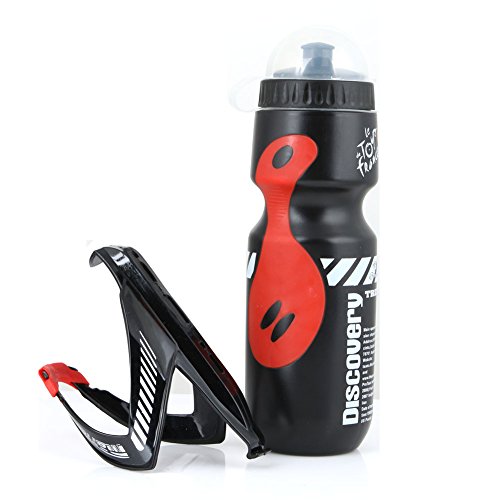 Domybest 750ml Mountain Sport Bike Cycling Outdoor Water Bottle+Holder(Black&Red)