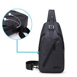 Stuo Men’s Sling Bag with Headphone Port Waterproof Crossbody Shoulder Bag Outdoor Cycling ...