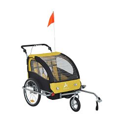 Aosom Elite II 3in1 Double Child Bike Trailer, Stroller & Jogger – Yellow