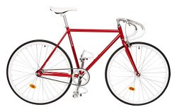 Critical Cycles Classic Fixed-Gear Single-Speed Bike with Pista Drop Bars, Crimson, 60cm/X-Large