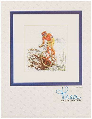 Thea Gouverneur 18 Count Counted Cross Stitch Kit, 6-1/4 by 6-3/4-Inch, Mountain Bike on Aida