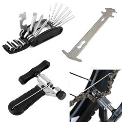 Bicycle Chain Splitter Cutter Breaker and 16 in 1 Bike Repair Tool, Chain Wear Indicator Checker ...