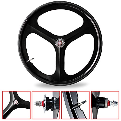 Black SOLOMONE CAVALLI SC Fixed Gear 700c Tri Spoke Rim Rear Single Speed Fixie Bicycle Wheel