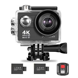 4K Action Camera Wifi, DOMEZAN Waterproof Sports Camera 12MP 170 Degree Wide Angle Includes 2 Re ...