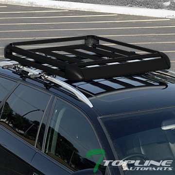 Topline Autopart 49″ Black Square Type Roof Rail Rack Cross Bar Kit+Cargo Carrier Luggage  ...
