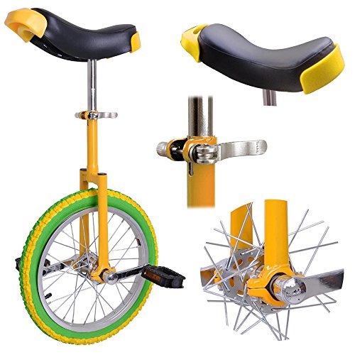 16″ Wheel Unicycle Comfort Saddle Seat Skid Proof Tire Chrome 16 Inch Steel Frame Yellow G ...