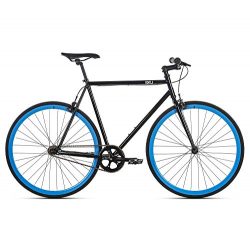 6KU Shelby 4 Fixed Gear Bicycle, Gloss Black/Blue, 55cm