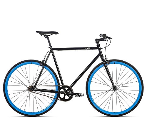 6KU Shelby 4 Fixed Gear Bicycle, Gloss Black/Blue, 55cm