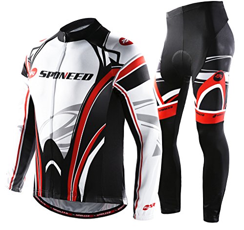 Cycling Jersey Long Sleeve,Sponeed Mens Bike Jersey and Pants Bicycle Outdoor Asia M/US S White-red