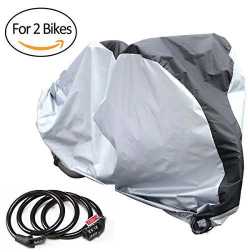 Waterproof Bike Cover for 2 Bikes Outdoor Storage with Free Lock – 190T Polyester Cloth &# ...