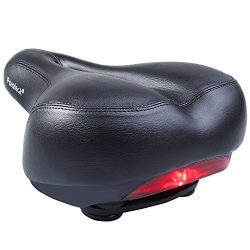 Comfortable Wide Bike Seat with Seat Post Clamp LED Reflective Lights Cushion Bicycle Seat Bike  ...