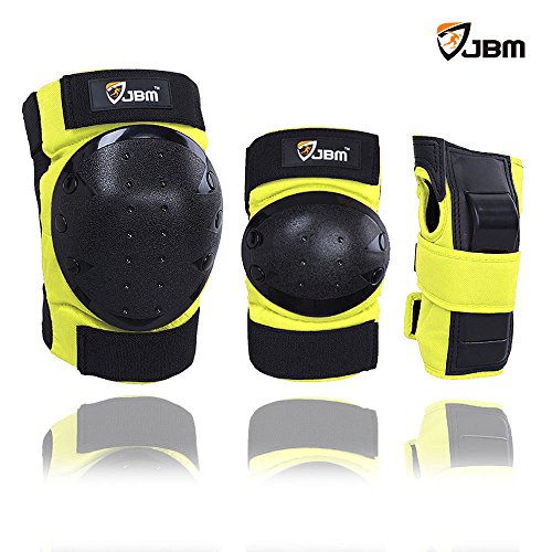 JBM international Adult / Child Knee Pads Elbow Pads Wrist Guards 3 In 1 Protective Gear Set, Ye ...