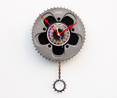 Recycled Bike Gear Clock, Wall clock, upcycled bike gift, modern wall clock, pendulum clock, Chr ...