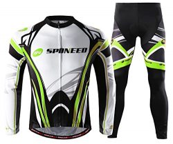 Sponeed Men’s Suit for Cycling Long Sleeve Road Bike Clothing MTB Green,Asia XL=US Large