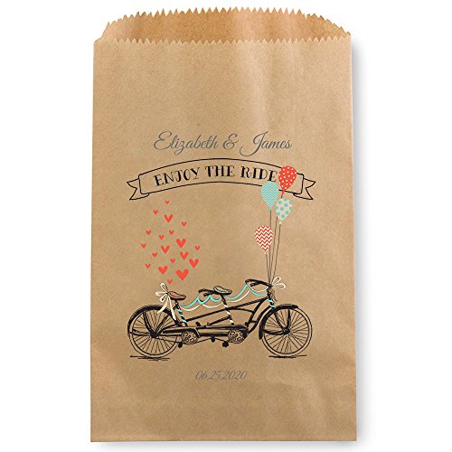 Tandem Bike Personalized Favor Treat Bag for Candy Buffet – 50 Custom Kraft Cookie Bags 5  ...