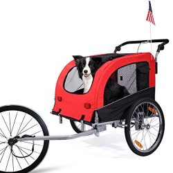 LAZYMOON Cycling Bicycle Trailer Pet Dog Bike Trailer Stroller Jogging w/ Suspension