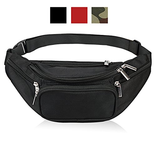 Fanny Pack 5-Zipper Pockets Waist Bag Belt Nylon Multifunctional For Women Men Water Proof Waist ...