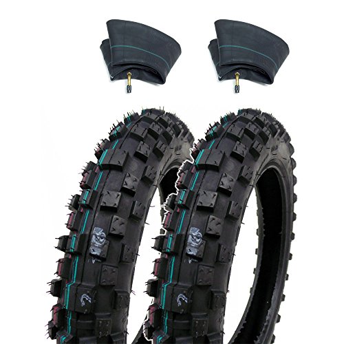 SET OF TWO: Knobby Tires 2.50-10 (Rim 10″) Front / Rear Tube Type Off Road Motocross Patte ...