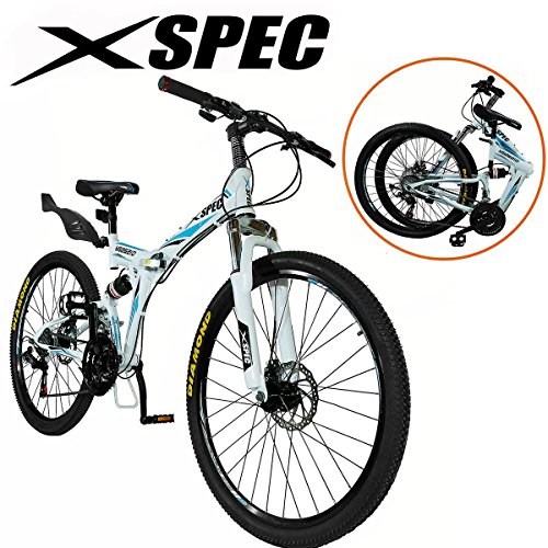 Xspec 26″ 21 Speed Folding Mountain Bike Bicycle Trail Commuter Shimano White