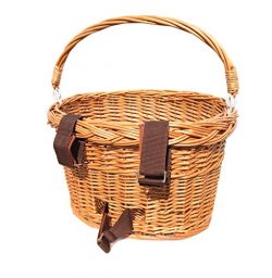 Colorbasket 01594 Adult Front Handlebar Wicker Bike Basket with Handle, 3 Velcro Straps