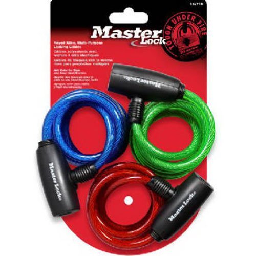 Master Lock Cable Lock, Keyed Bike Lock, 6 ft. Long, Color Assortment Pack, 8127TRI (Pack of 3-K ...