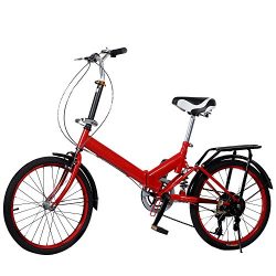 Eshion 20” Wheel Aluminum Frame 6 Shift Speed Bicycle Folding Storage School Sports (Red)