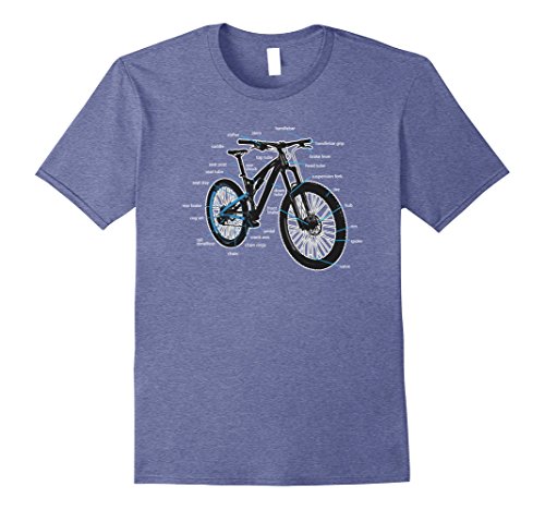 Mens Bike Diagram Shirt Parts of a Mountain Bike Cyclist Tee XL Heather Blue