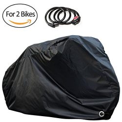 Waterproof Bike Cover for 2 Bikes Outdoor Storage with Free Lock – 190T Polyester Cloth &# ...