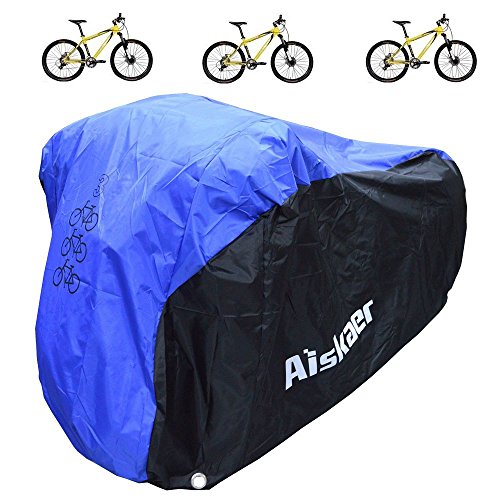 Aiskaer Waterproof Bicycle Cover Outdoor Rain Protector for 3 Bikes-dustproof and Sunscreen.Larg ...
