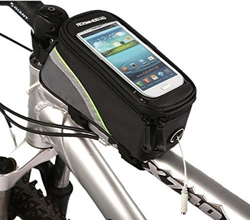 Bicycle Frame Bag Cycling Front Tube Bag Bike Pannier Pouch For 5.5 inch Mobile Phone Screen -Green