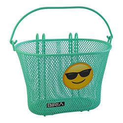 Basket with hooks GREEN SUNGLASS EMOJI Front , Removable, wire mesh SMALL, kids Bicycle basket , ...