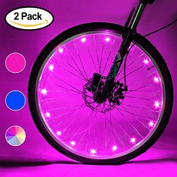 Accmor 2 Pack LED Bike Wheel Lights, Safety Waterproof 3AA Battery Operated Spoke Lights(Pink, B ...